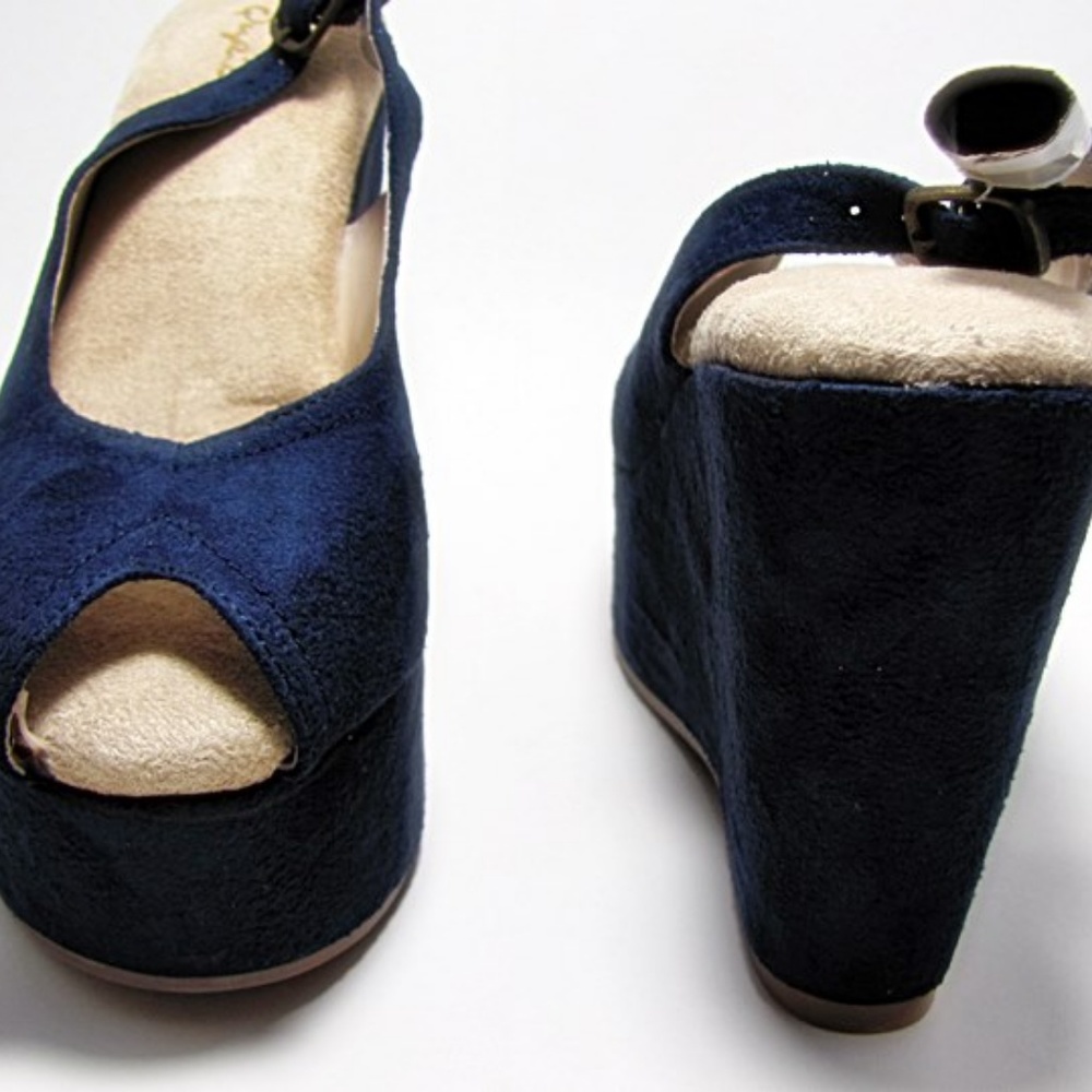 Royal Blue Faux Suede Wedge Sandal